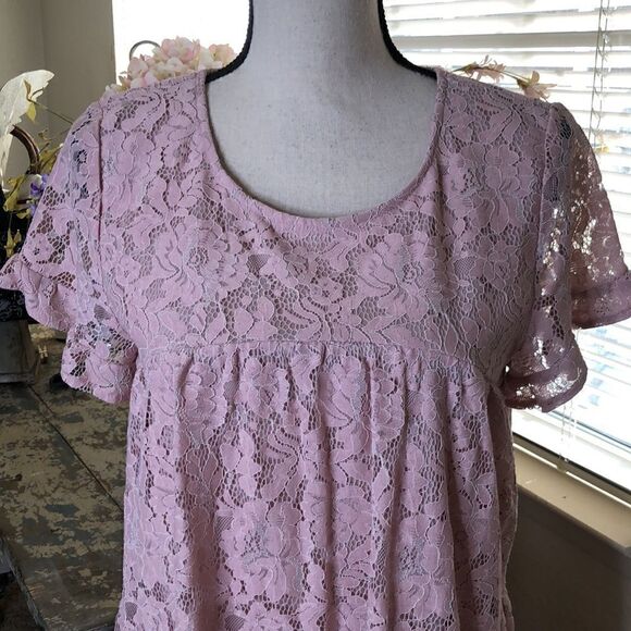 NEW Umgee Pink Lace Soft Girl Shift Dress SzS NWT - Picture 2 of 9